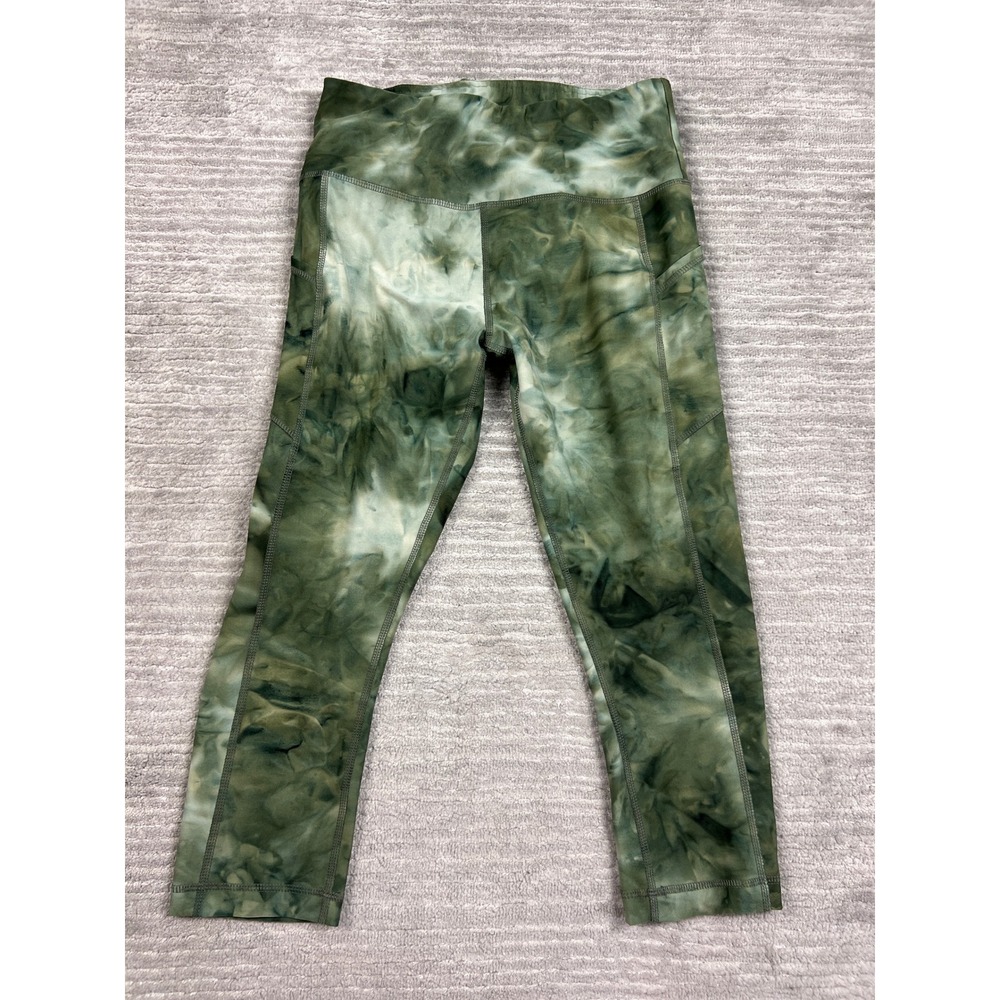 Vogo Athletica Leggings Womens M Green Marble Tie Dye Cropped High Rise Pockets